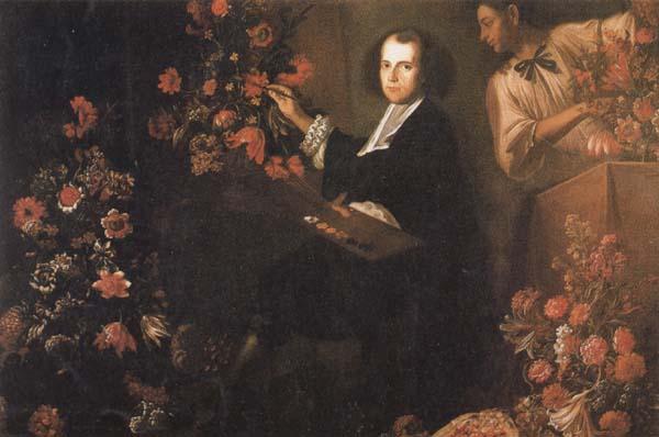 Mario Dei Fiori Self-Portrait with a Servant and Flowers Sweden oil painting art